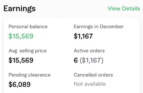 Real earnings screenshot